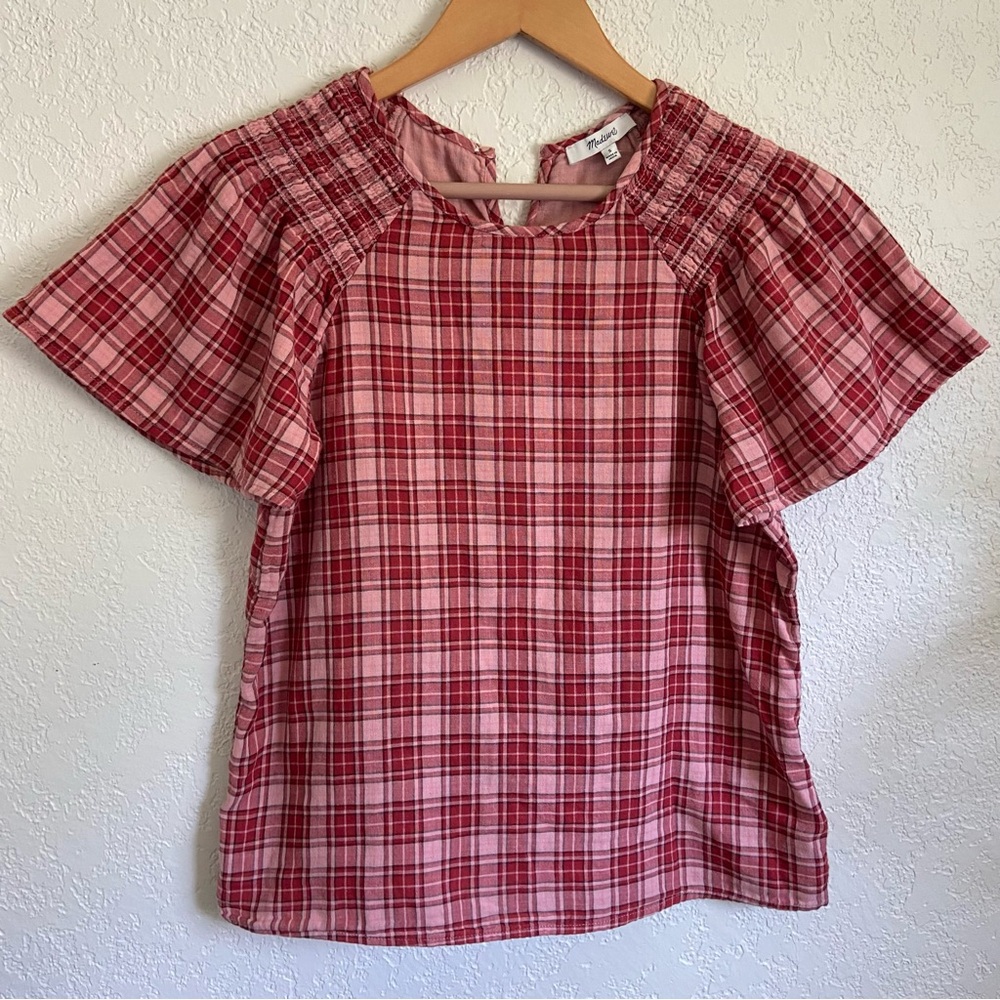 Madewell Flutter Sleeve Plaid Blouse